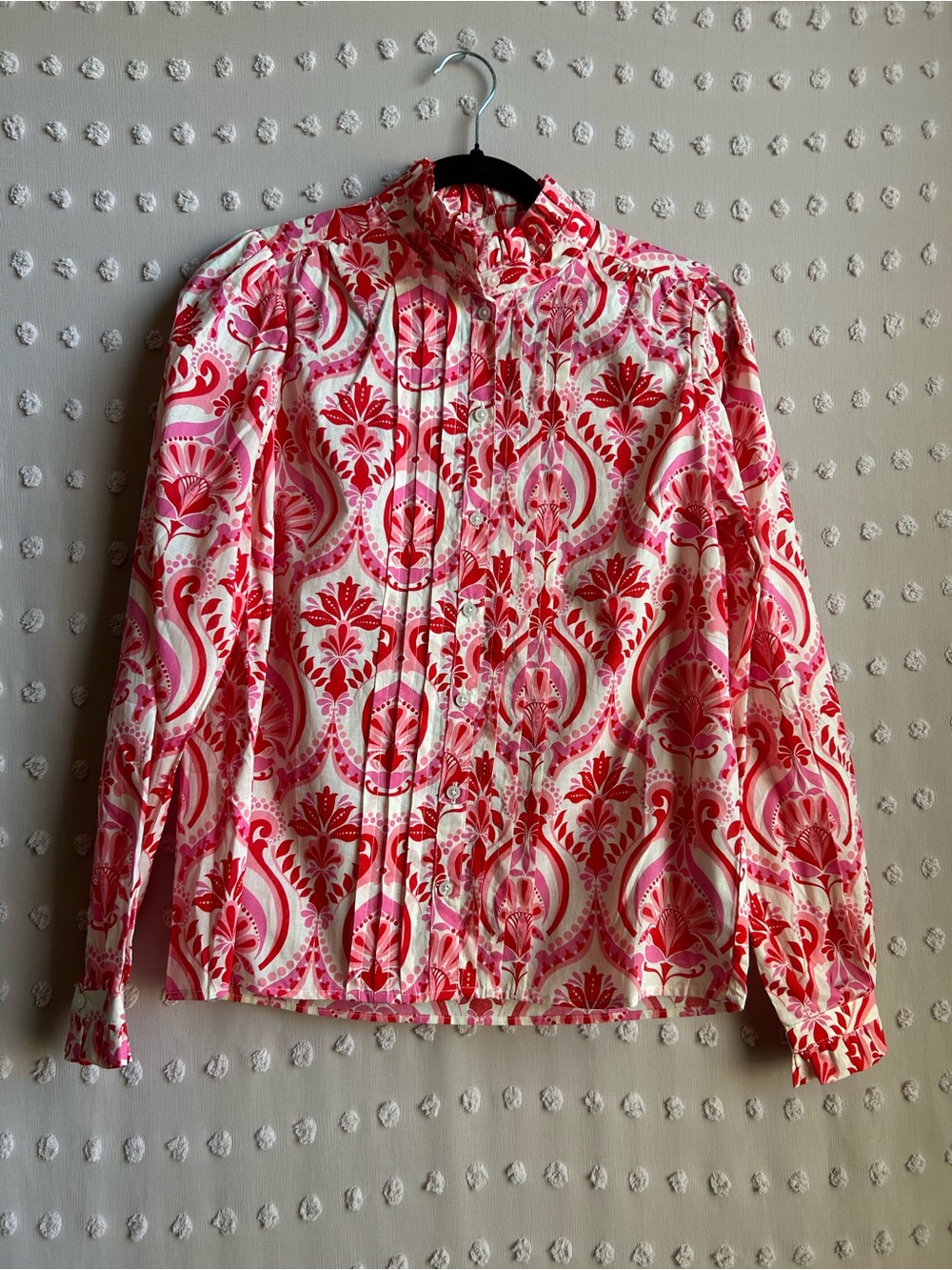 NWT Boden Felicity Cotton Ruffle Detail Blouse Paisley Sz 4 Pink